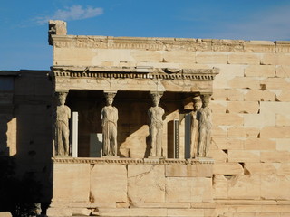 The porch of the Caryatids, on the Erectheion temple, in the ancient Acropolis, in Athens, Greece