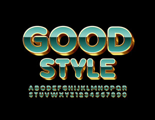 Vector Good Style chic Font. Golden Alphabet Letters and Numbers