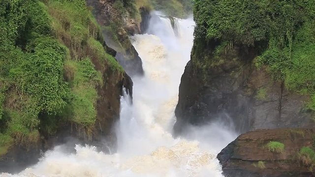 Clouse up of Murchison waterfall in the upper reaches of the Nile river, Africa