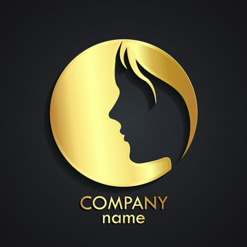 3d Woman Face Negative Shape Gold Circle Logo