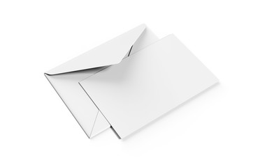 Blank postcard, flyer and pamphlet with envelope for mock up, 3d render illustration.