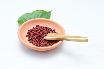 Achiote seed called Bixa orellana of America, used to flavor food