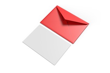 Blank postcard, flyer and pamphlet with envelope for mock up, 3d render illustration.