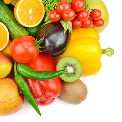 Vegetables and fruits isolated on a white background.