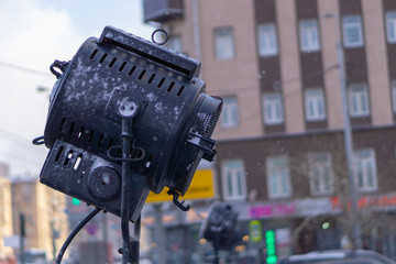 street lighting equipment thrown by the first snow