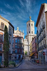 Fototapeta premium Ulica Cascajares i wieża katedry, Valladolid