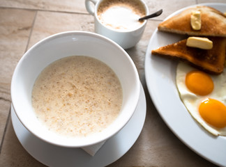 Oatmeal and Scrambled Eggs with Breakfast Toast
