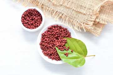 Achiote seed called Bixa orellana of America, used to flavor food