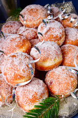 Fine Berlin donuts with jam filling and icing