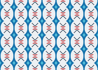 Obraz premium Seamless geometric pattern design illustration. Background texture. In blue, red, white colors.
