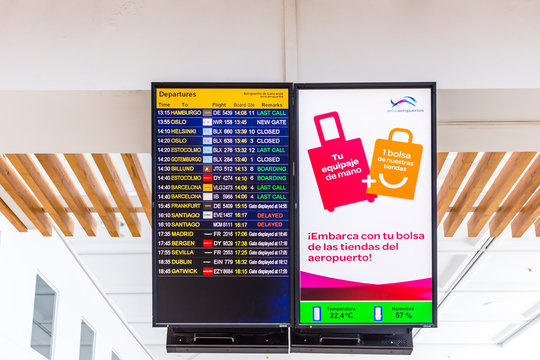 Flight Information Display Screen Board At Airport Of Arrecif