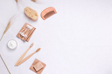 bathroom appliances made of eco-friendly clean products on a white background with copy space. zero...