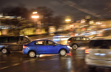 High-speed car driving.