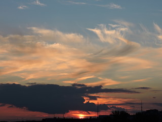 sunset in city
