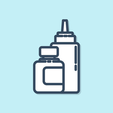 recommend clip art: Blue line Sauce bottle icon isolated on blue background. Ketchup, mustard and mayonnaise bottles with sauce for fast food. Vector Illustration
