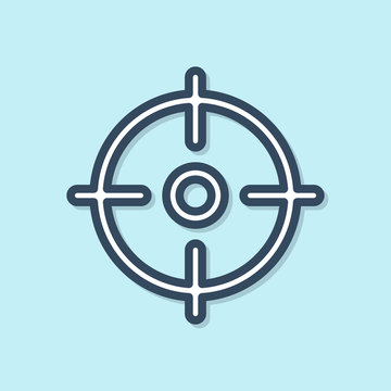 Blue line Target sport icon isolated on blue background. Clean target with numbers for shooting range or shooting. Vector Illustration