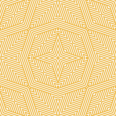 Fototapeta premium Yellow geometric lines seamless pattern. Elegant vector linear background. Modern abstract graphic texture with star shapes, triangles, rhombuses, stripes, thin crossing lines. Creative repeat design