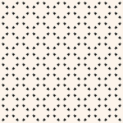 Subtle vector seamless pattern with delicate grid, small figures, crosses, floral shapes. Abstract black and white minimalist geometric texture. Simple monochrome background. Repeat decorative design 