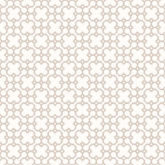 Vector abstract seamless pattern in Arabian style. Beige and white ornamental background with curved lines, floral shapes, delicate grid, lattice. Luxury damask ornament texture. Subtle repeat design