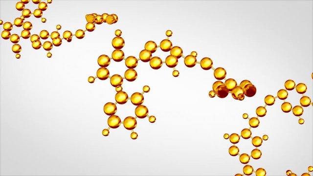 Transparent yellow abstract molecule model over blurred yellow molecule background. Concept of science, chemistry, medicine and microscopic research.