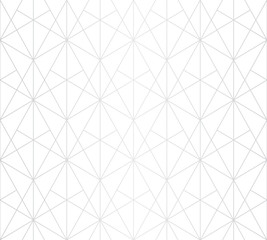 Silver lines pattern. Vector geometric linear seamless texture. Subtle ornament with delicate grid, lattice, net, triangles, rhombuses, thin lines. Abstract white and silver repeat graphic background
