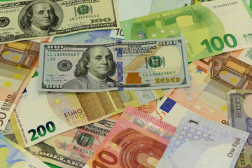 Bunch of dollars and euro bills