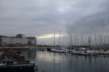 Fototapeta premium Coruna port in middle of fog