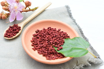 Achiote seed called Bixa orellana of America, used to flavor food