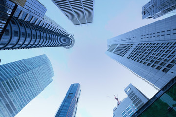 Fototapeta na wymiar low angle view of singapore financial buildings 