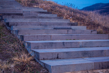  stone stair case in the ancient temple with moss