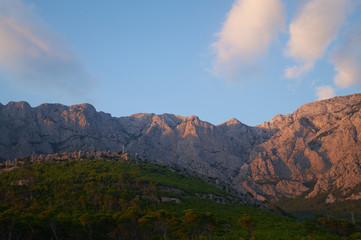 Sunset in mountains of Makarska