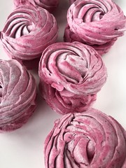 Fototapeta premium Delicious fresh black currant marshmallows for Breakfast macro