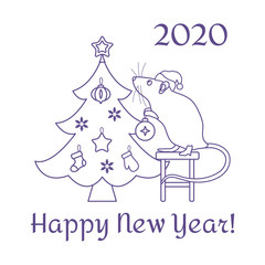 New year 2020 Rat mouse Christmas tree vector
