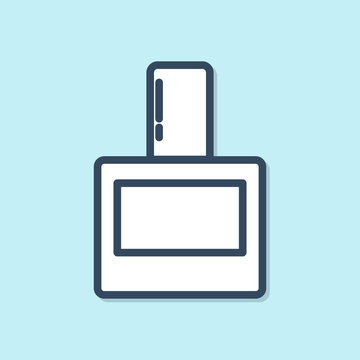 recommend clip art: Blue line Aftershave icon isolated on blue background. Cologne spray icon. Male perfume bottle. Vector Illustration