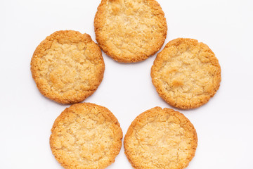 Oatmeal cookies on a white background, food