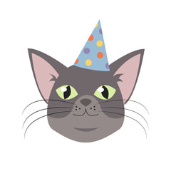 Fototapeta premium Vector Cat head for cat's birthday celebration greeting card or invitation banners.