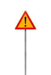 Warning road sign with exclamation mark