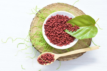 Achiote seed called Bixa orellana of America, used to flavor food