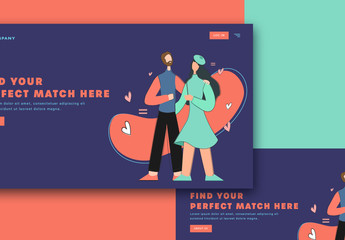 Website Ui Layout with Dating-Themed Illustrations