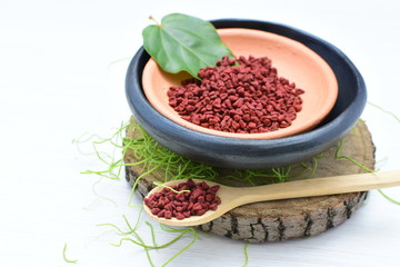 Achiote seed called Bixa orellana of America, used to flavor food