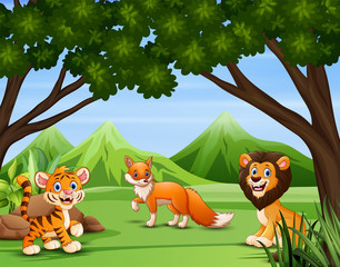 Illustration of various animals in the forest