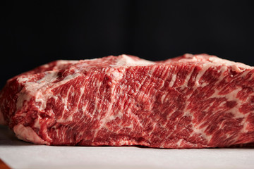 Fresh raw steak beef on black background 