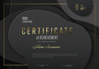 Modern black certificate template with golden accent