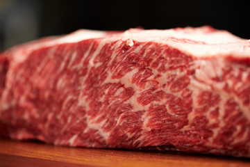 Fresh raw steak beef on black background 