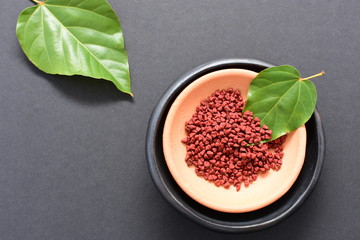 Achiote seed called Bixa orellana of America, used to flavor food