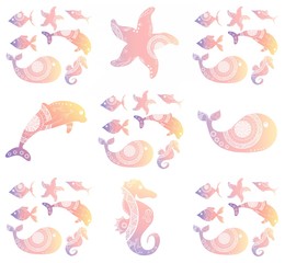 Patron decorado de vida marina zentangle © LuckyShine