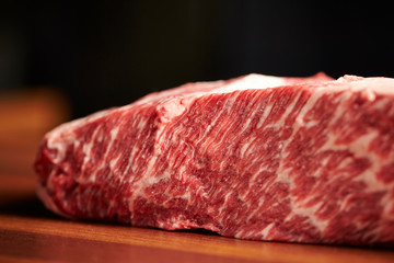 Fresh raw steak beef on black background 