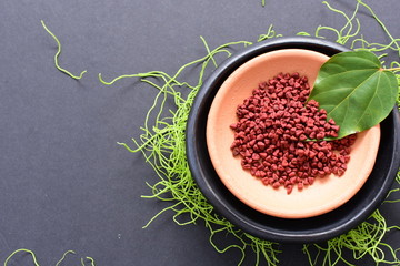 Achiote seed called Bixa orellana of America, used to flavor food