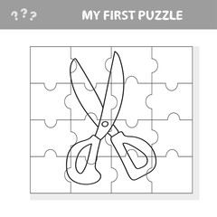 A vector illustration of puzzle for prescholl kids - Scissors - my first puzzle and coloring book