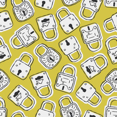 Vector seamless Pattern with vintage padlocks. Hand drawn illustration of antique safe lock. Security symbol wallpaper.